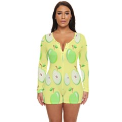 Apple Pattern Green Yellow Long Sleeve Boyleg Swimsuit by artworkshop