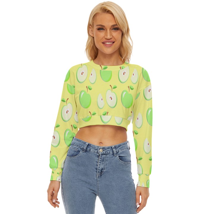 Apple Pattern Green Yellow Lightweight Long Sleeve Sweatshirt