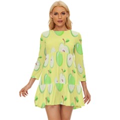 Apple Pattern Green Yellow Long Sleeve Babydoll Dress by artworkshop