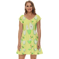 Apple Pattern Green Yellow Short Sleeve Tiered Mini Dress by artworkshop