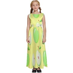 Apple Pattern Green Yellow Kids  Satin Sleeveless Maxi Dress by artworkshop