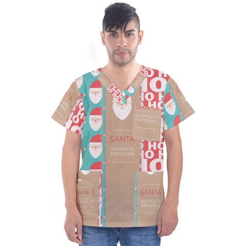  Christmas Claus Continuous Men s V-neck Scrub Top by artworkshop