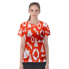 Orange Background Card Christmas  Women s Sport Mesh Tee