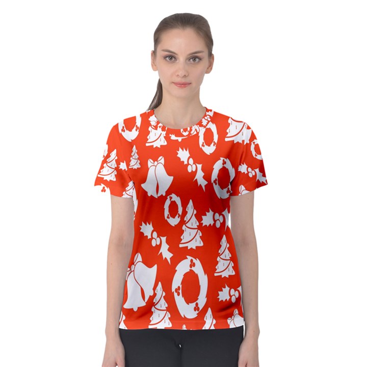 Orange Background Card Christmas  Women s Sport Mesh Tee