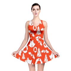 Orange Background Card Christmas  Reversible Skater Dress by artworkshop