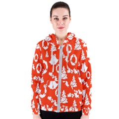 Orange Background Card Christmas  Women s Zipper Hoodie by artworkshop