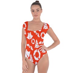 Orange Background Card Christmas  Short Sleeve Leotard  by artworkshop