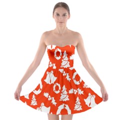 Orange Background Card Christmas  Strapless Bra Top Dress by artworkshop