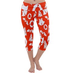 Orange Background Card Christmas  Capri Yoga Leggings by artworkshop