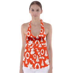 Orange Background Card Christmas  Babydoll Tankini Top by artworkshop