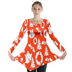 Orange Background Card Christmas  Long Sleeve Tunic  by artworkshop