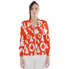 Orange Background Card Christmas  Women s Windbreaker by artworkshop