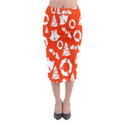 Orange Background Card Christmas  Midi Pencil Skirt by artworkshop