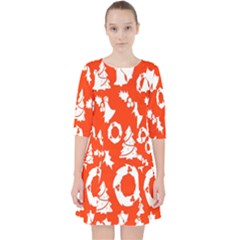 Orange Background Card Christmas  Quarter Sleeve Pocket Dress by artworkshop