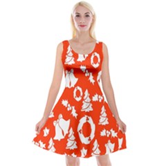 Orange Background Card Christmas  Reversible Velvet Sleeveless Dress by artworkshop