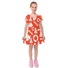 Orange Background Card Christmas  Kids  Short Sleeve Velvet Dress by artworkshop