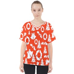 Orange Background Card Christmas  V-neck Dolman Drape Top