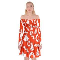 Orange Background Card Christmas  Off Shoulder Skater Dress by artworkshop