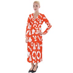 Orange Background Card Christmas  Velvet Maxi Wrap Dress by artworkshop