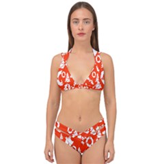 Orange Background Card Christmas  Double Strap Halter Bikini Set by artworkshop