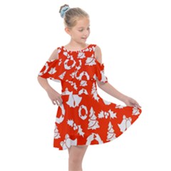 Orange Background Card Christmas  Kids  Shoulder Cutout Chiffon Dress by artworkshop