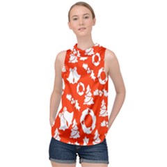 Orange Background Card Christmas  High Neck Satin Top by artworkshop