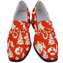 Orange Background Card Christmas  Women s Chunky Heel Loafers by artworkshop