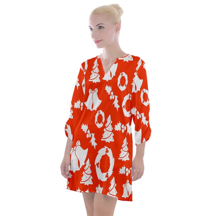 Orange Background Card Christmas  Open Neck Shift Dress