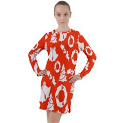 Orange Background Card Christmas  Long Sleeve Hoodie Dress by artworkshop