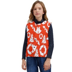 Orange Background Card Christmas  Kid s Short Button Up Puffer Vest	 by artworkshop