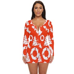 Orange Background Card Christmas  Long Sleeve Boyleg Swimsuit by artworkshop