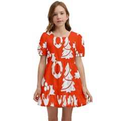 Orange Background Card Christmas  Kids  Short Sleeve Dolly Dress by artworkshop