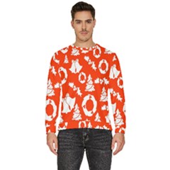 Orange Background Card Christmas  Men s Fleece Sweatshirt