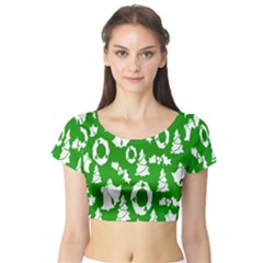 Green  Background Card Christmas  Short Sleeve Crop Top by artworkshop