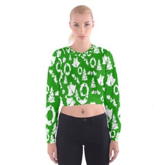 Green  Background Card Christmas  Cropped Sweatshirt by artworkshop