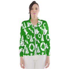 Green  Background Card Christmas  Women s Windbreaker by artworkshop