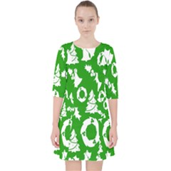 Green  Background Card Christmas  Quarter Sleeve Pocket Dress by artworkshop