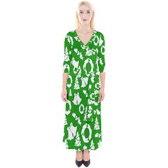 Green  Background Card Christmas  Quarter Sleeve Wrap Maxi Dress