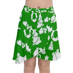 Green  Background Card Christmas  Chiffon Wrap Front Skirt by artworkshop