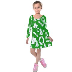 Green  Background Card Christmas  Kids  Long Sleeve Velvet Dress by artworkshop