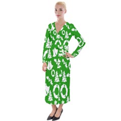 Green  Background Card Christmas  Velvet Maxi Wrap Dress by artworkshop