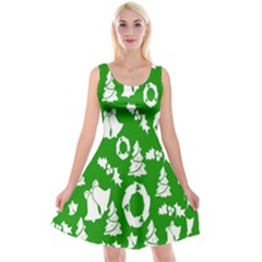 Green  Background Card Christmas  Reversible Velvet Sleeveless Dress by artworkshop