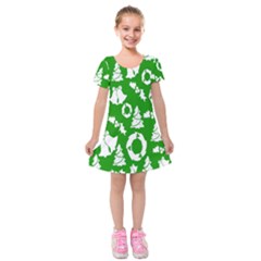 Green  Background Card Christmas  Kids  Short Sleeve Velvet Dress by artworkshop