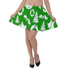 Green  Background Card Christmas  Velvet Skater Skirt