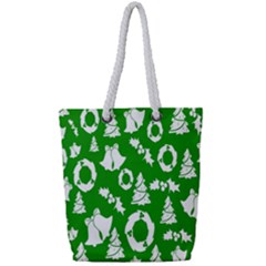 Green  Background Card Christmas  Full Print Rope Handle Tote (small) by artworkshop