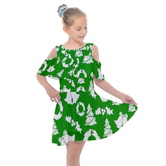 Green  Background Card Christmas  Kids  Shoulder Cutout Chiffon Dress by artworkshop