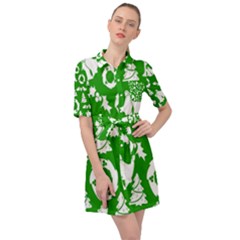 Green  Background Card Christmas  Belted Shirt Dress by artworkshop