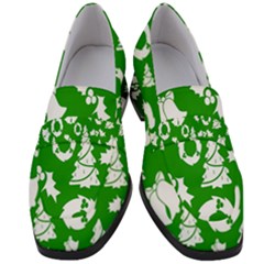 Green  Background Card Christmas  Women s Chunky Heel Loafers by artworkshop