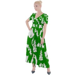 Green  Background Card Christmas  Button Up Short Sleeve Maxi Dress by artworkshop