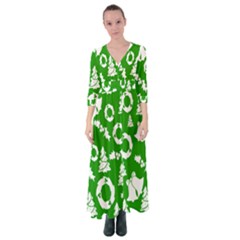 Green  Background Card Christmas  Button Up Maxi Dress